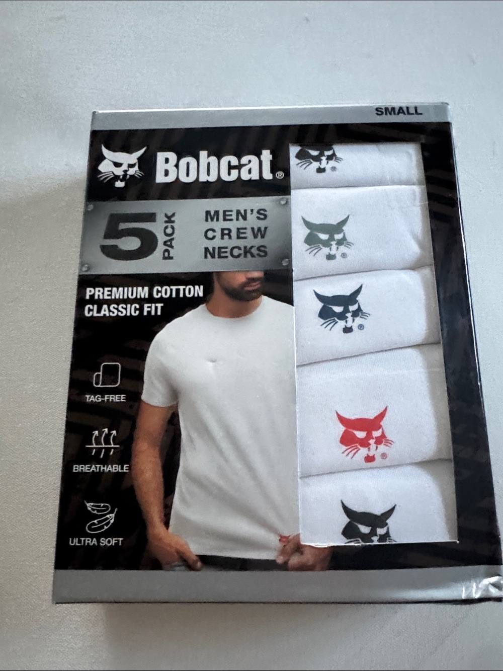 Bobcat Tshirt Mens Small White 5 Pack